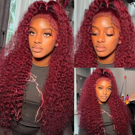 Burgundy Curly 13x6 HD Lace Wig – 12A Grade Human Hair (Custom Color + Texture)